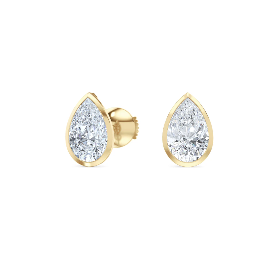 Bezel Set 3.00ct Pear Cut Lab Diamond Stud Earrings in 18K Yellow Gold