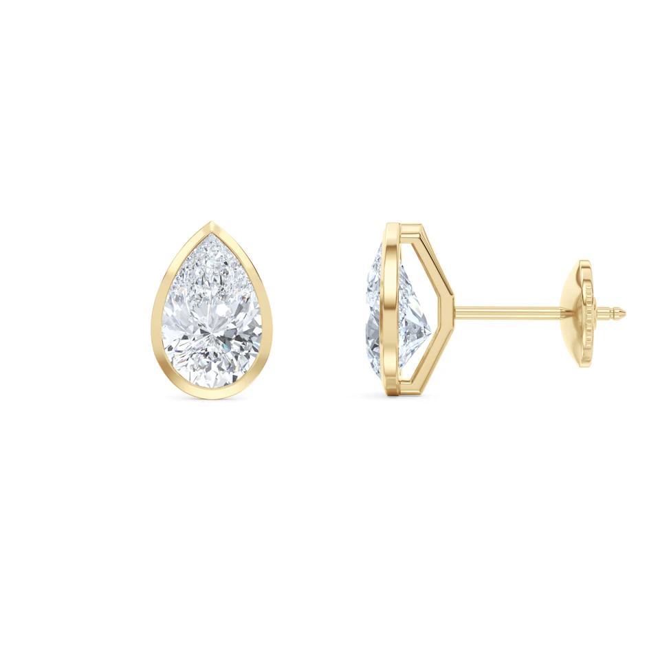 Bezel Set 3.00ct Pear Cut Lab Diamond Stud Earrings in 18K Yellow Gold