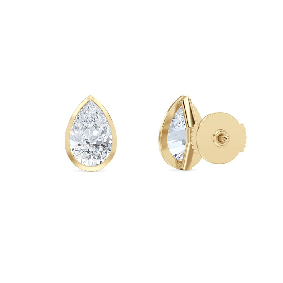 Bezel Set 3.00ct Pear Cut Lab Diamond Stud Earrings in 18K Yellow Gold