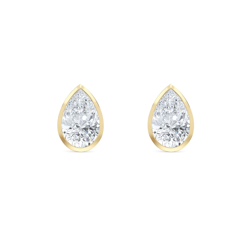 Bezel Set 3.00ct Pear Cut Lab Diamond Stud Earrings in 18K Yellow Gold