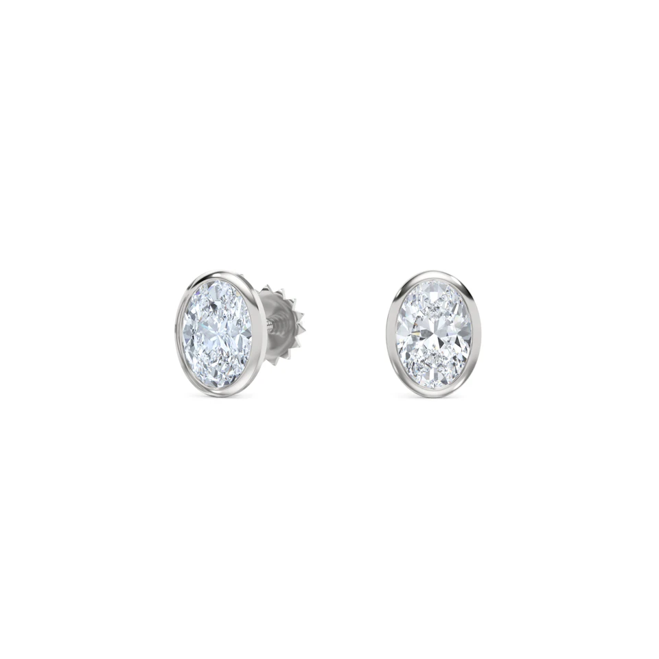 Bezel Set 1.00ct Oval Cut Lab Diamond Stud Earrings in Platinum