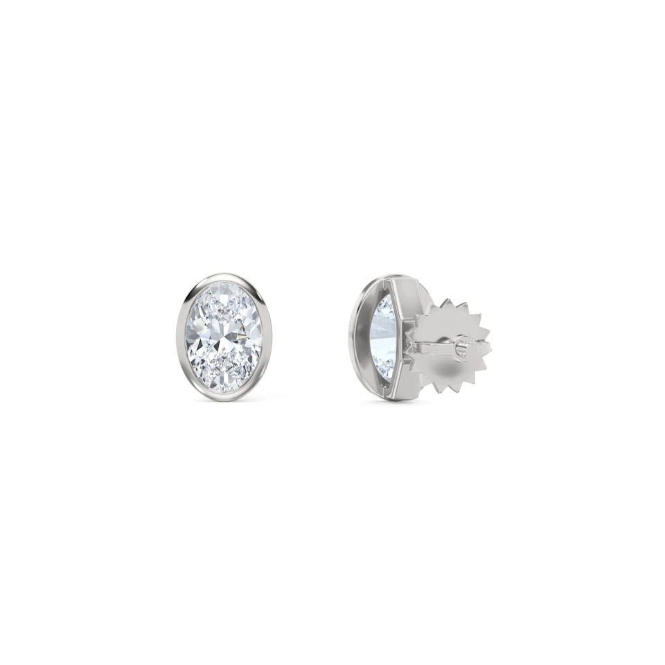 Bezel Set 1.00ct Oval Cut Lab Diamond Stud Earrings in Platinum