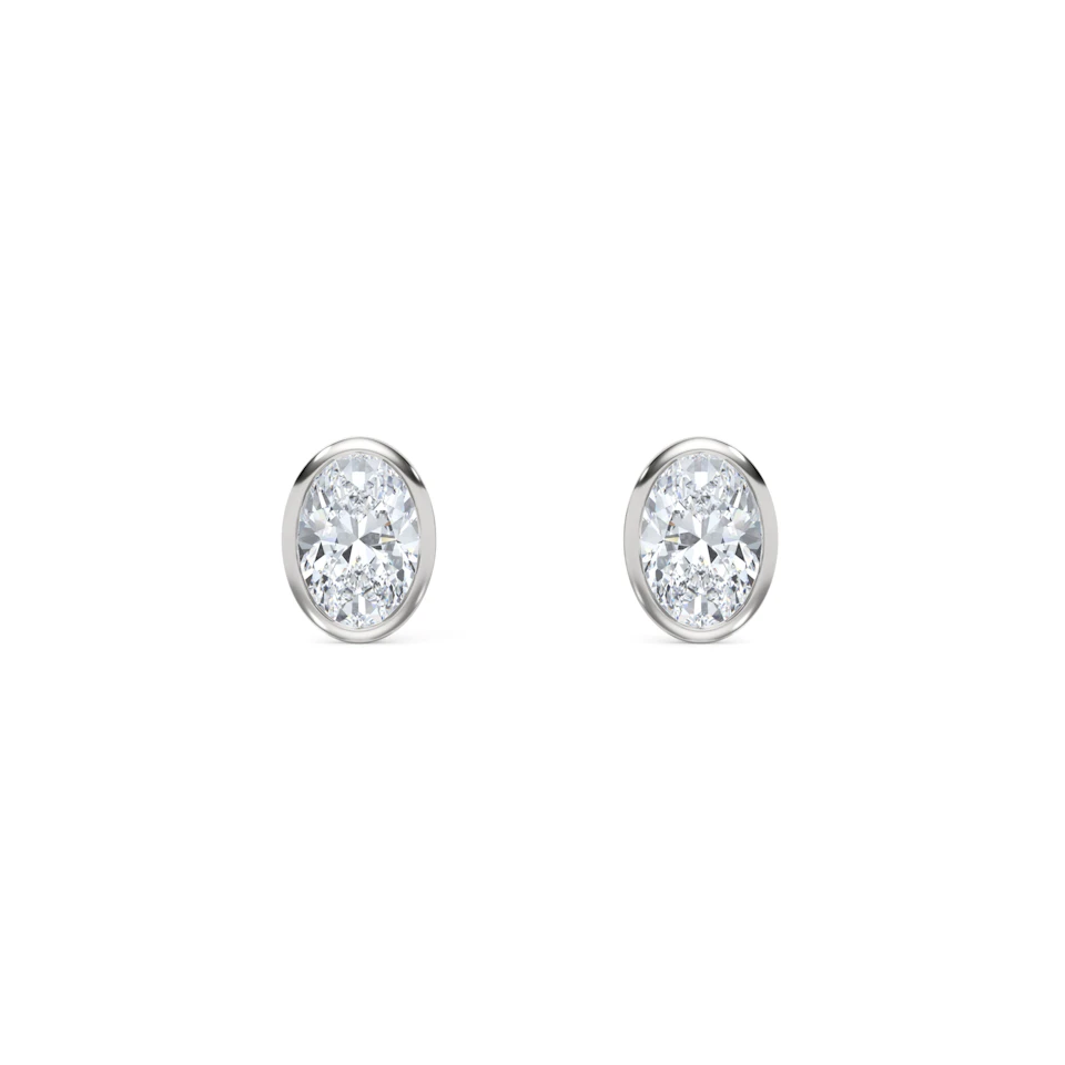 Bezel Set 1.00ct Oval Cut Lab Diamond Stud Earrings in 18K White Gold