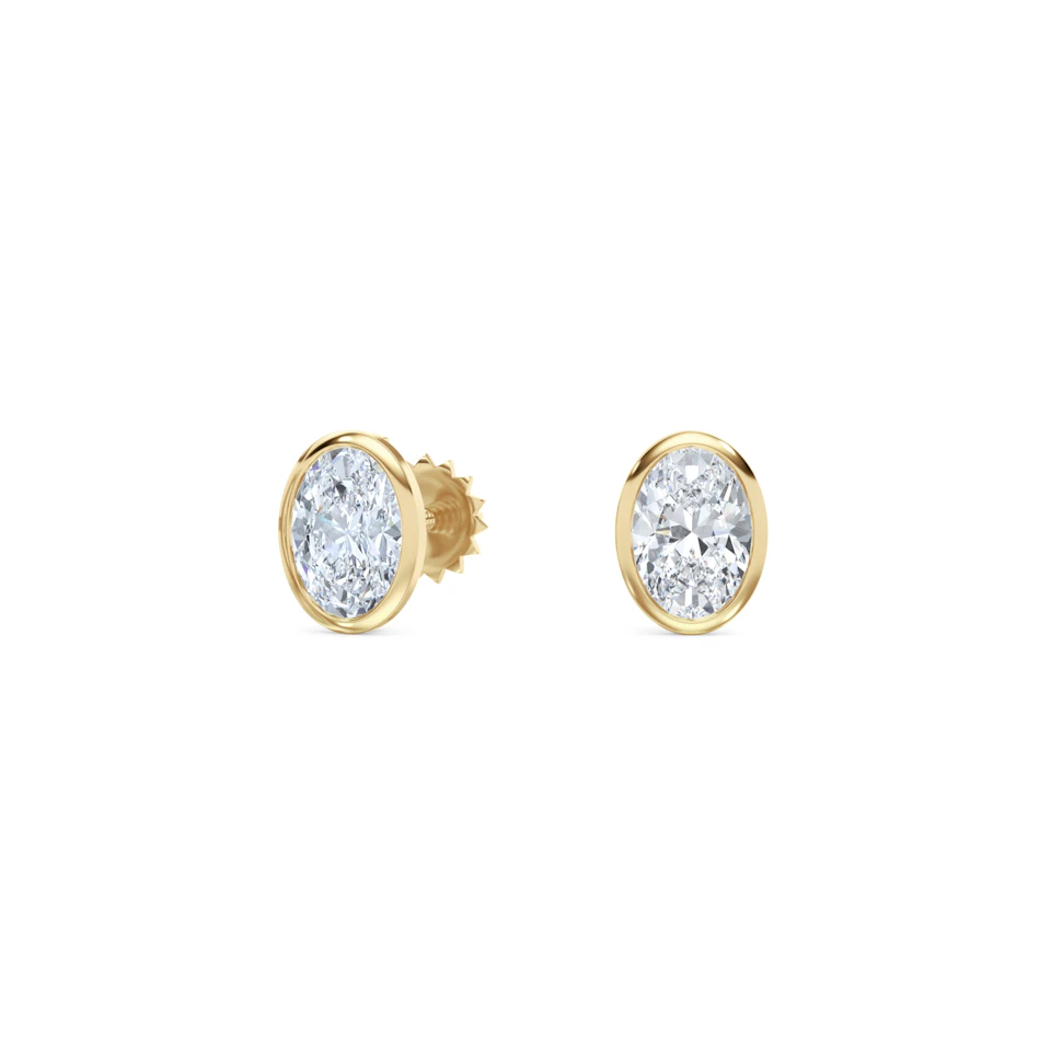 Bezel Set 1.00ct Oval Cut Lab Diamond Stud Earrings in 18K Yellow Gold