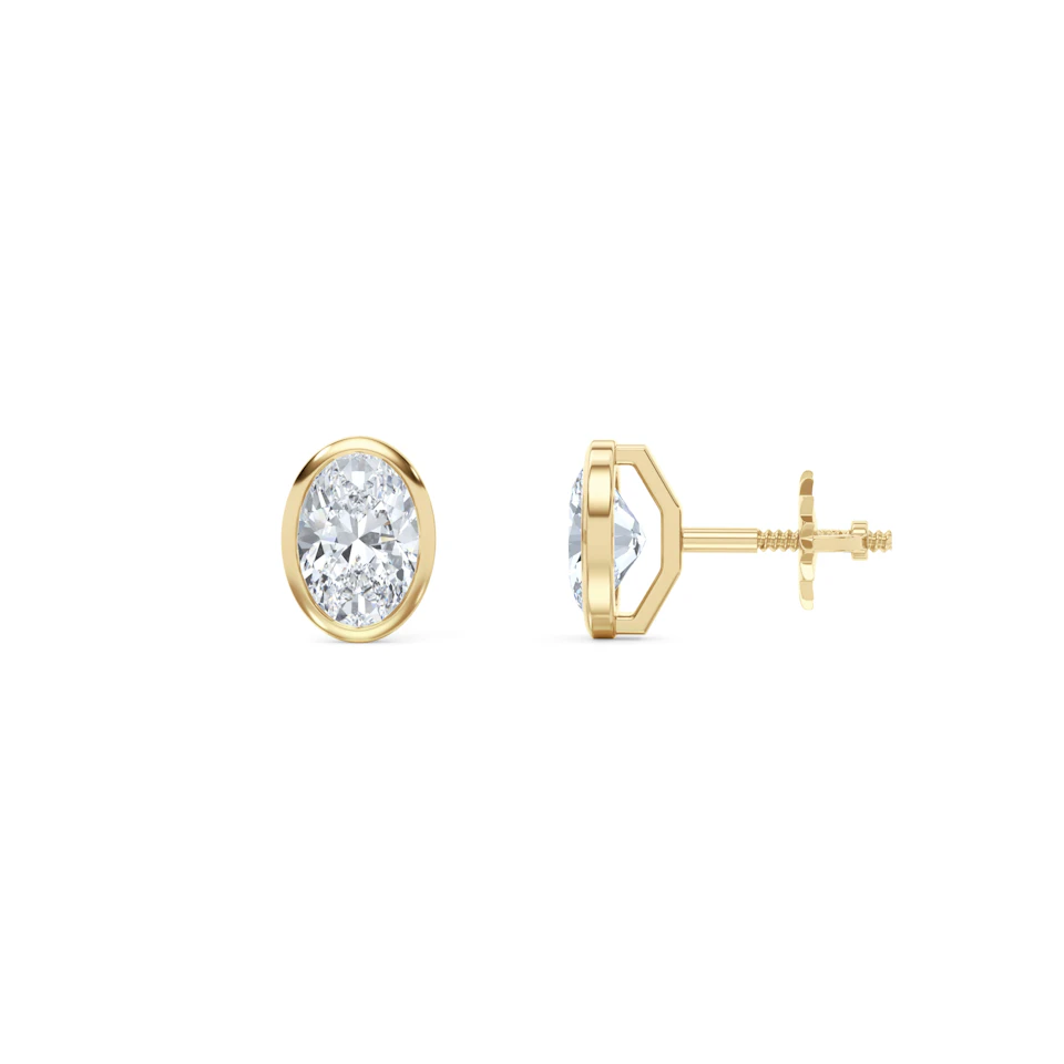 Bezel Set 1.00ct Oval Cut Lab Diamond Stud Earrings in 18K Yellow Gold