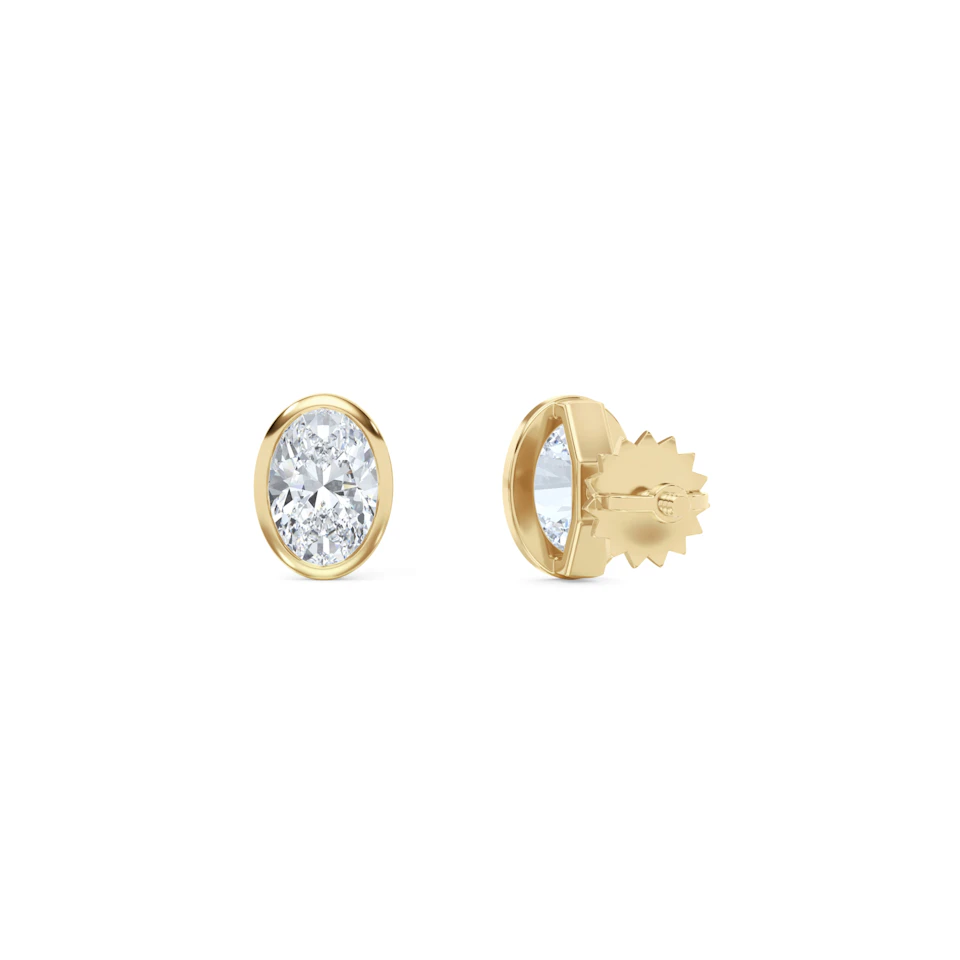 Bezel Set 1.00ct Oval Cut Lab Diamond Stud Earrings in 18K Yellow Gold