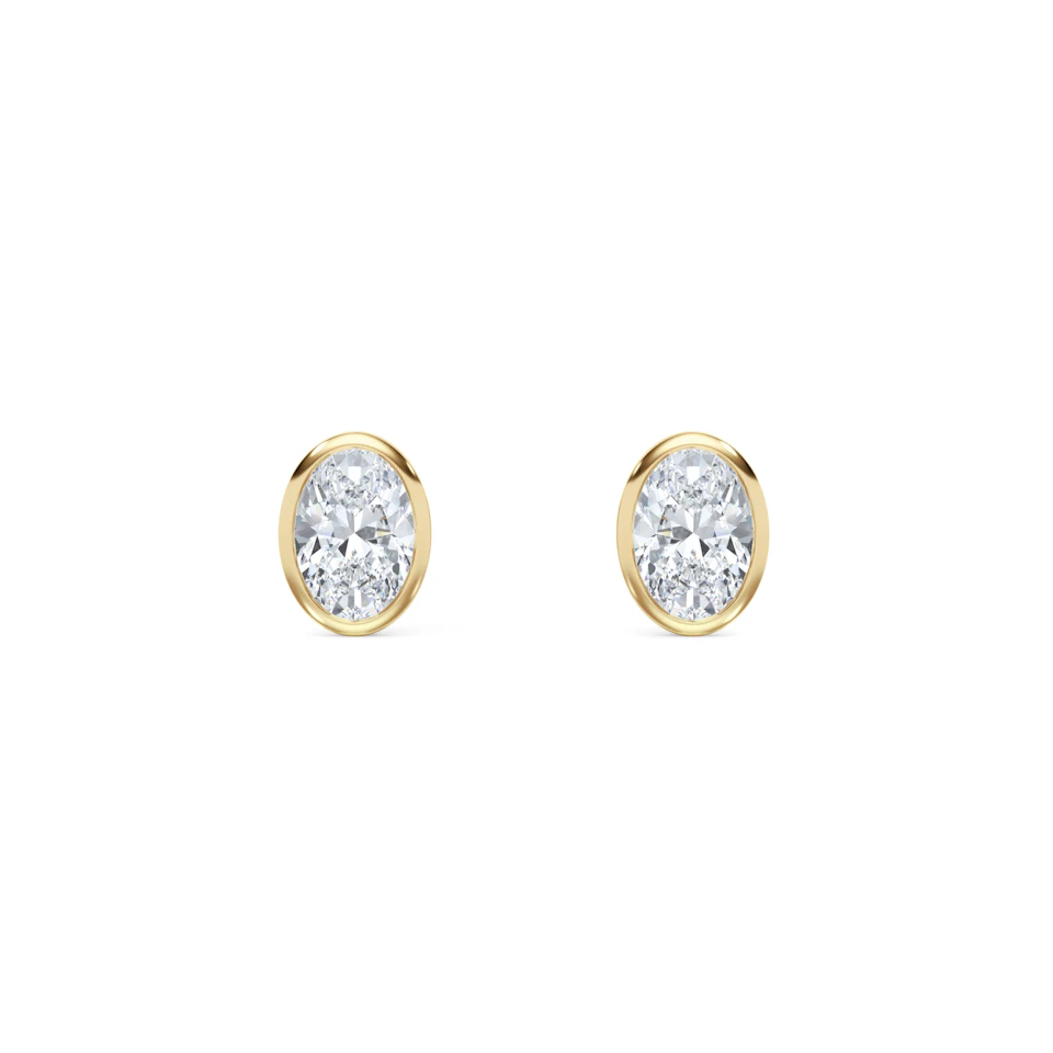 Bezel Set 1.00ct Oval Cut Lab Diamond Stud Earrings in 18K Yellow Gold