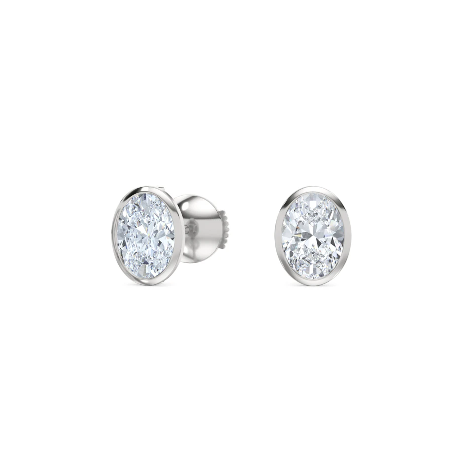 Bezel Set 2.00ct Oval Cut Lab Diamond Stud Earrings in Platinum