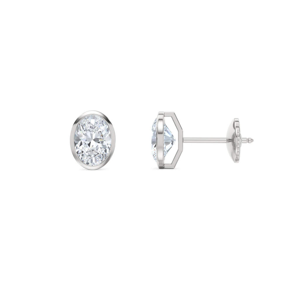 Bezel Set 2.00ct Oval Cut Lab Diamond Stud Earrings in 18K White Gold