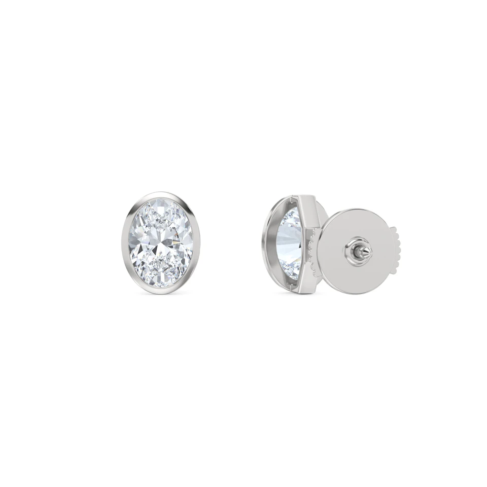 Bezel Set 2.00ct Oval Cut Lab Diamond Stud Earrings in Platinum