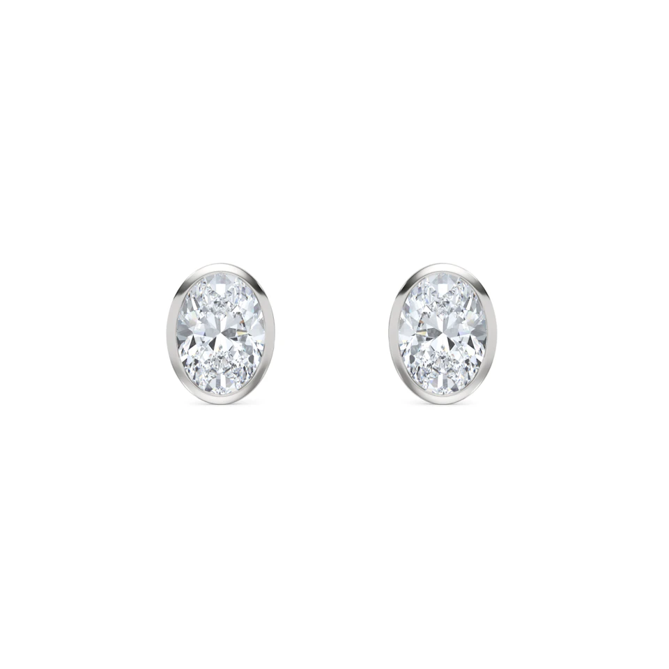 Bezel Set 2.00ct Oval Cut Lab Diamond Stud Earrings in 18K White Gold