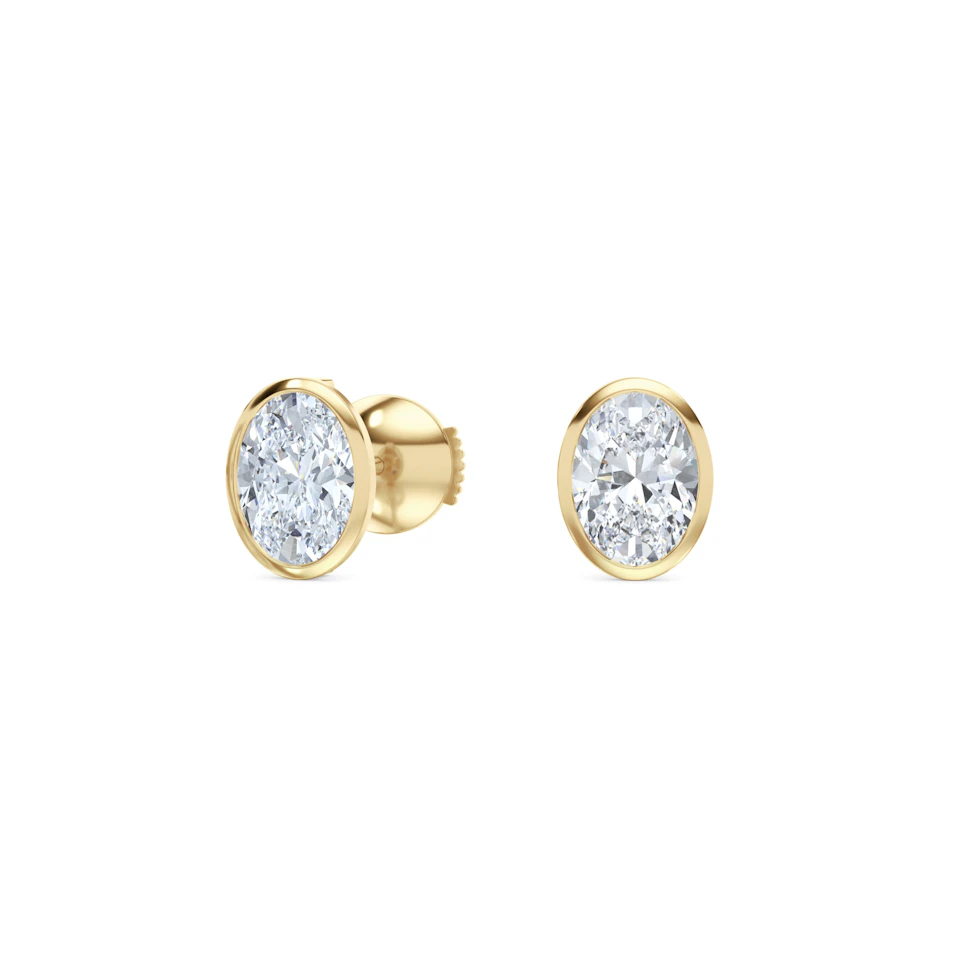 Bezel Set 2.00ct Oval Cut Lab Diamond Stud Earrings in 18K Yellow Gold