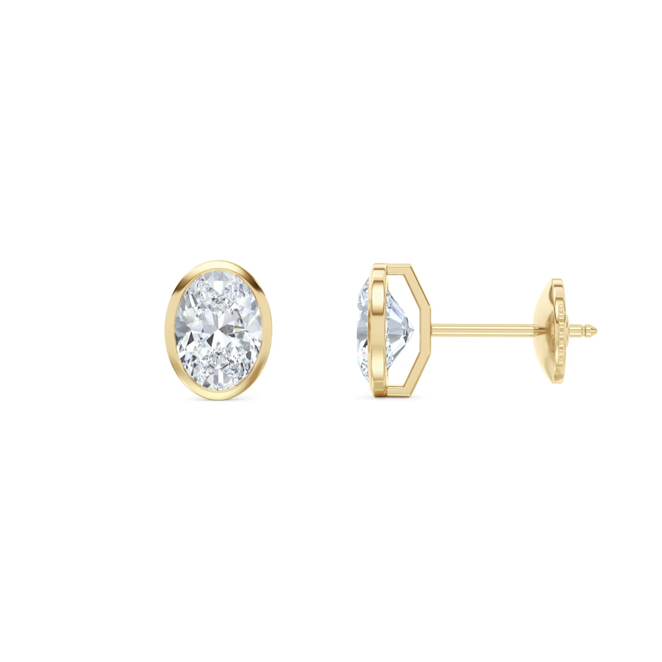 Bezel Set 2.00ct Oval Cut Lab Diamond Stud Earrings in 18K Yellow Gold
