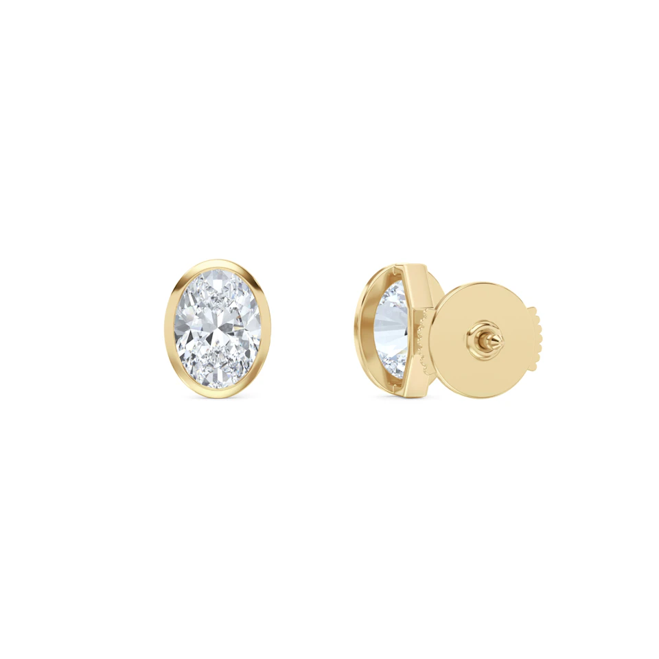 Bezel Set 2.00ct Oval Cut Lab Diamond Stud Earrings in 18K Yellow Gold