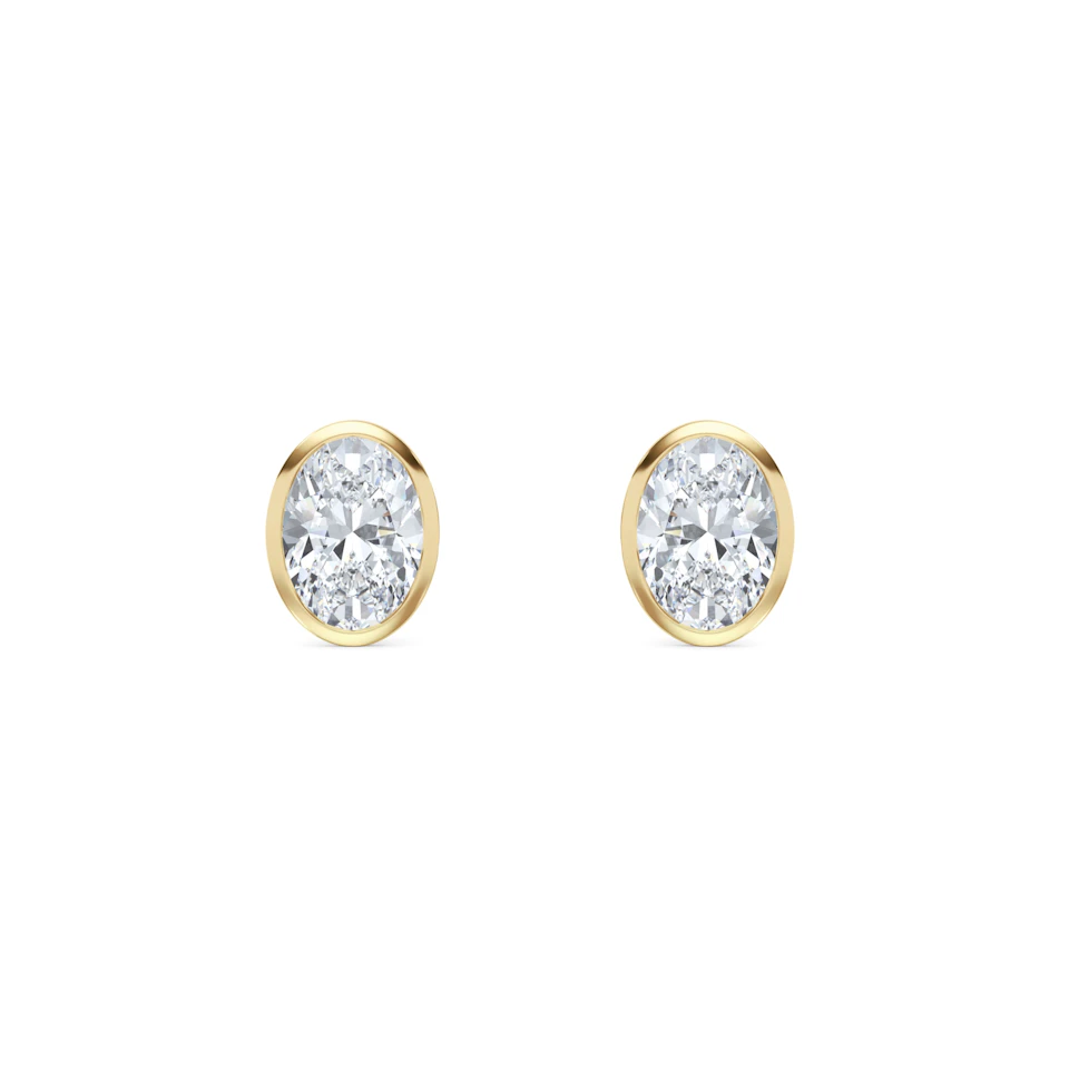 Bezel Set 2.00ct Oval Cut Lab Diamond Stud Earrings in 18K Yellow Gold