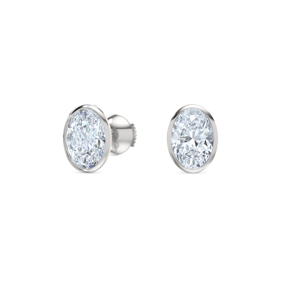 Bezel Set 3.00ct Oval Cut Lab Diamond Stud Earrings in 18K White Gold