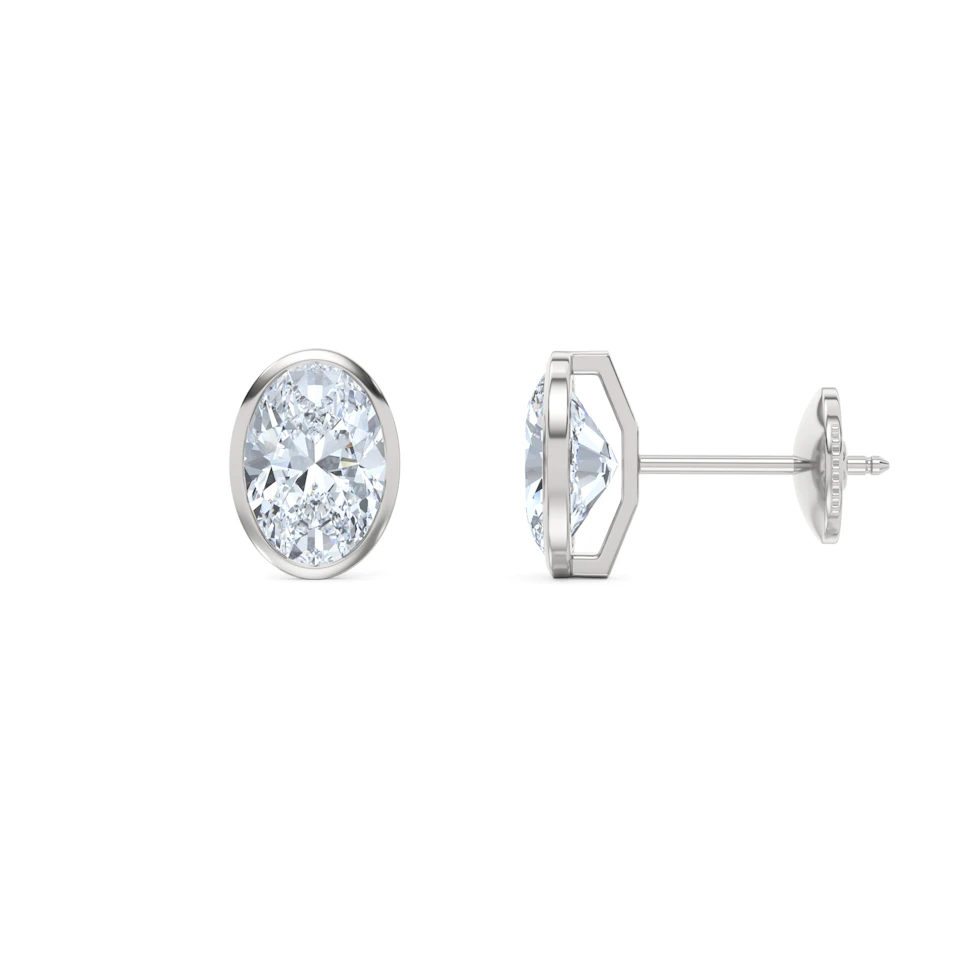 Bezel Set 3.00ct Oval Cut Lab Diamond Stud Earrings in 18K White Gold
