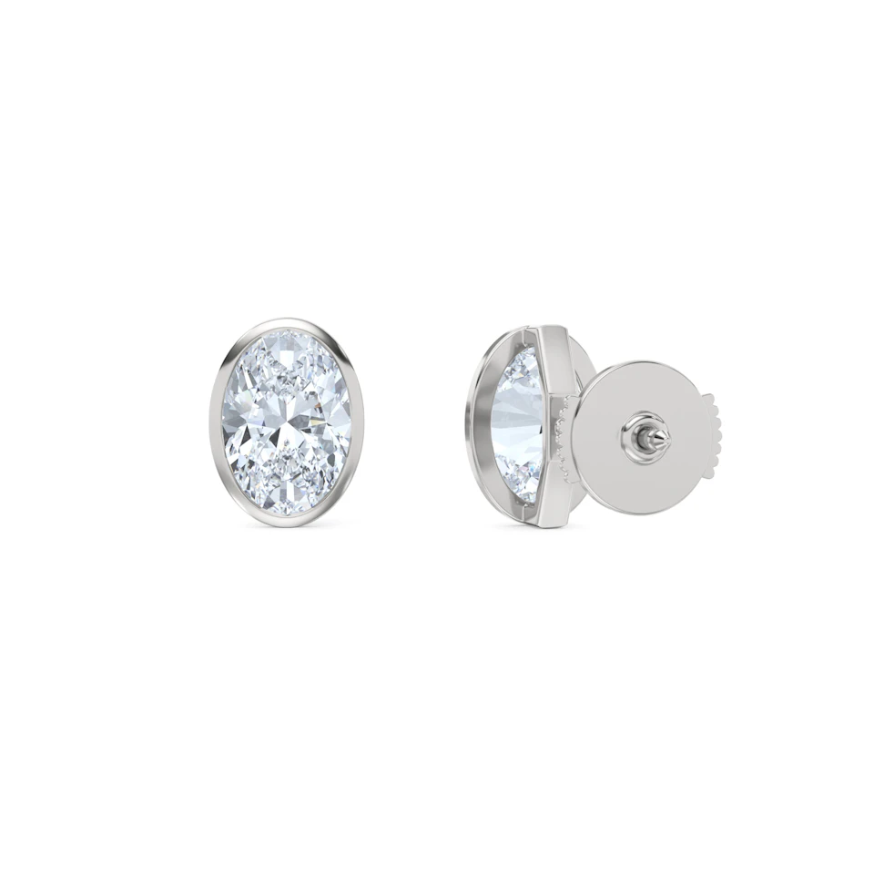 Bezel Set 3.00ct Oval Cut Lab Diamond Stud Earrings in 18K White Gold