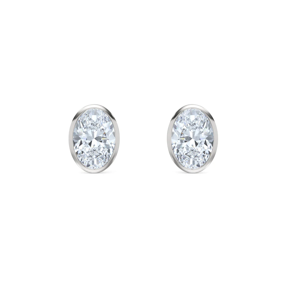 Bezel Set 3.00ct Oval Cut Lab Diamond Stud Earrings in Platinum