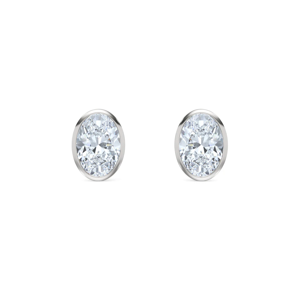 Bezel Set 3.00ct Oval Cut Lab Diamond Stud Earrings in 18K White Gold