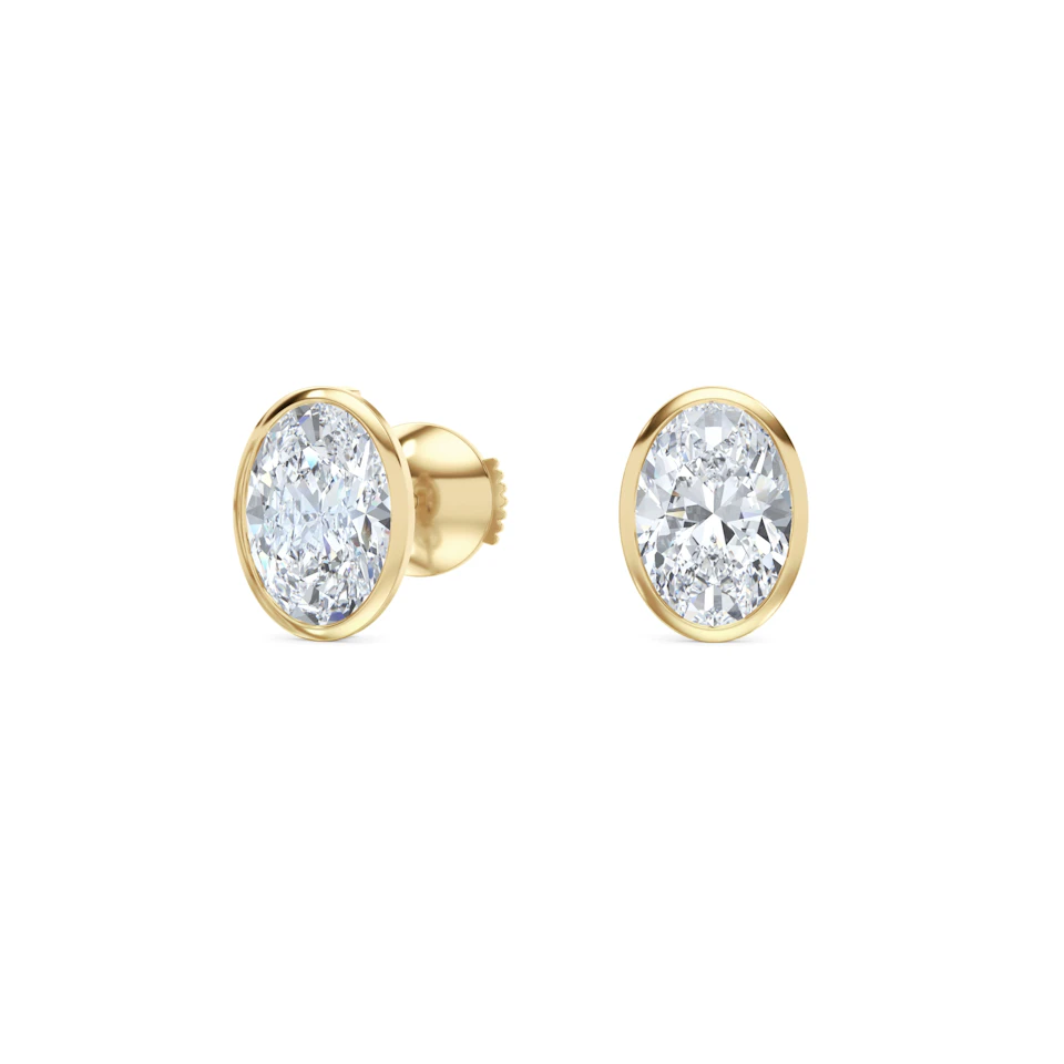 Bezel Set 3.00ct Oval Cut Lab Diamond Stud Earrings in 18K Yellow Gold
