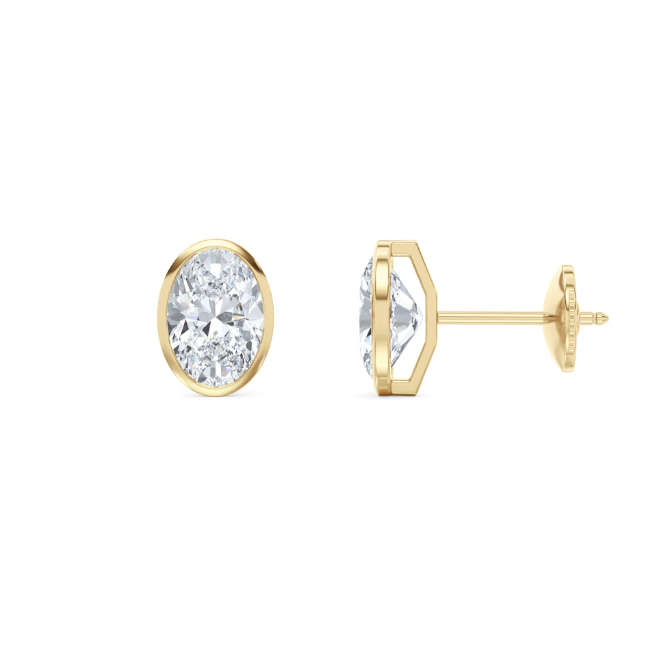Bezel Set 3.00ct Oval Cut Lab Diamond Stud Earrings in 18K Yellow Gold
