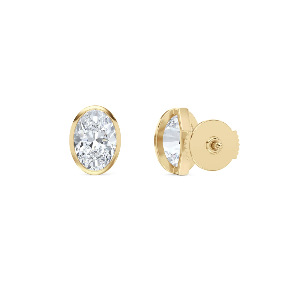 Bezel Set 3.00ct Oval Cut Lab Diamond Stud Earrings in 18K Yellow Gold