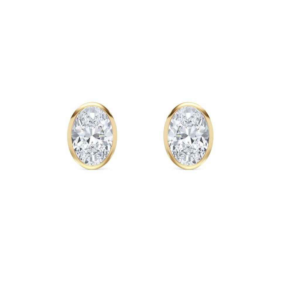 Bezel Set 3.00ct Oval Cut Lab Diamond Stud Earrings in 18K Yellow Gold