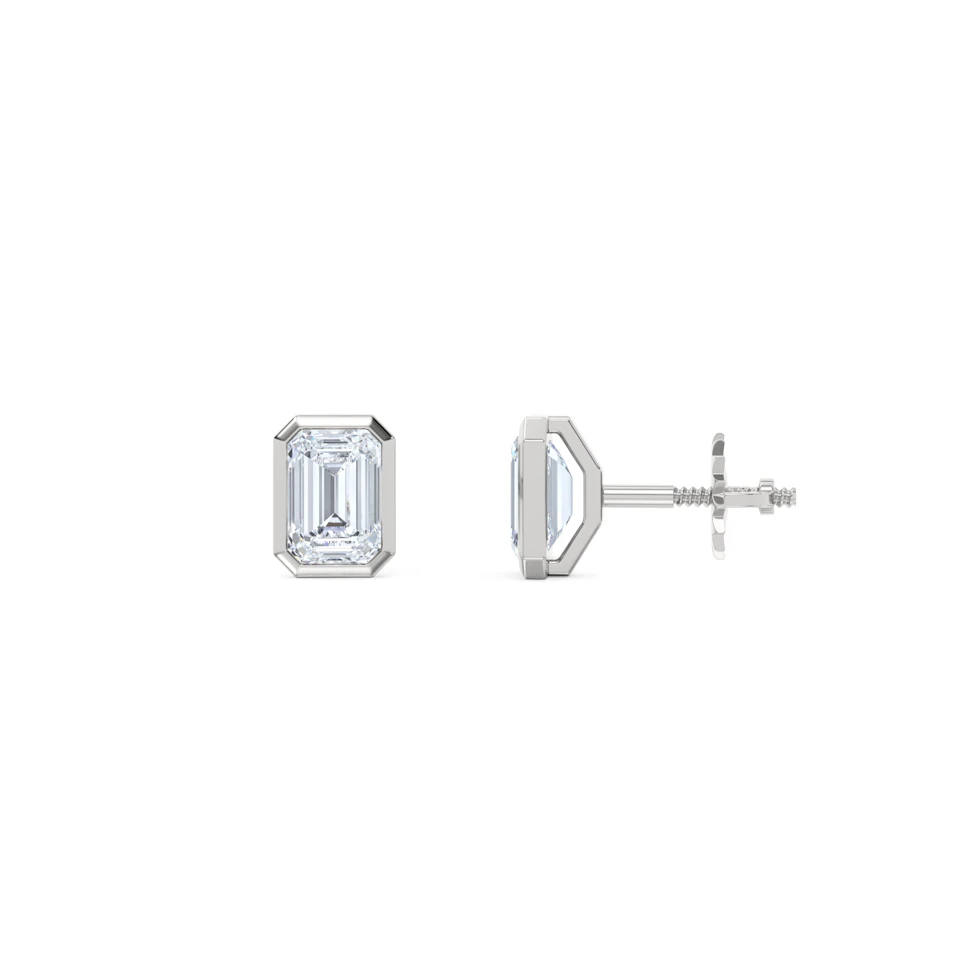 Bezel Set 1.00ct Emerald Cut Lab Diamond Stud Earrings in Platinum