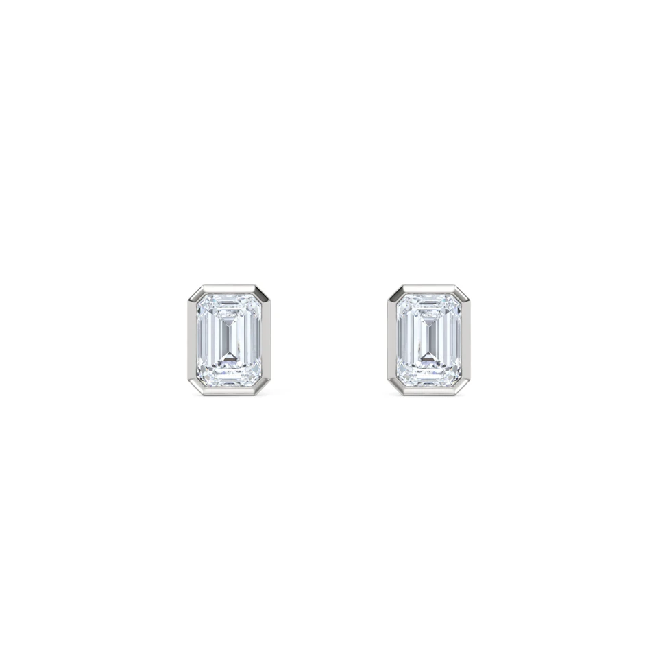 Bezel Set 1.00ct Emerald Cut Lab Diamond Stud Earrings in Platinum