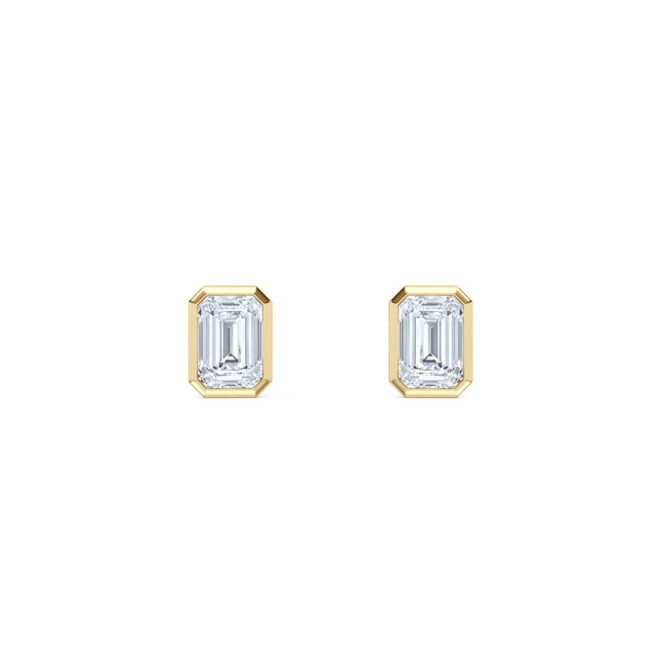 Bezel Set 1.00ct Emerald Cut Lab Diamond Stud Earrings in 18K Yellow Gold