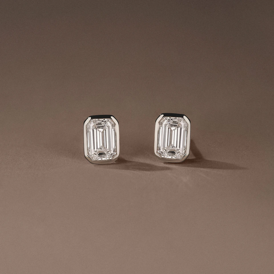 Bezel Set 2.00ct Emerald Cut Lab Diamond Stud Earrings in Platinum