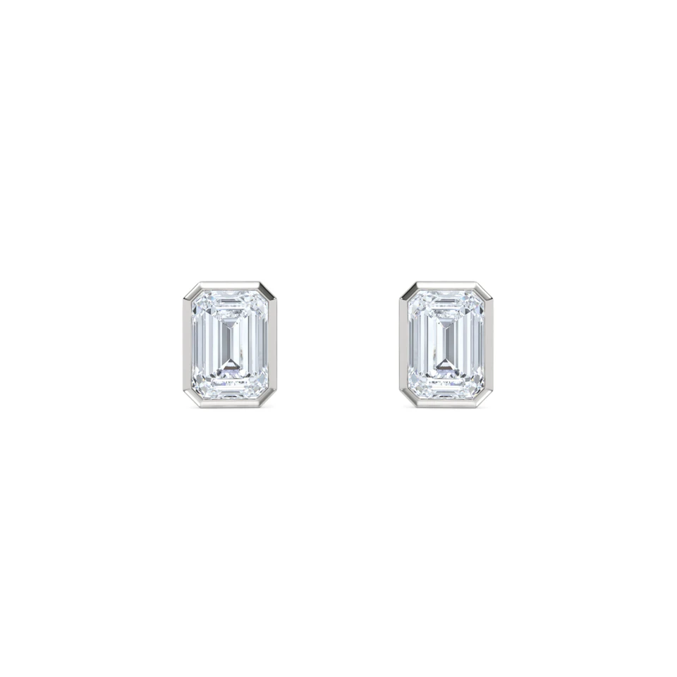 Bezel Set 2.00ct Emerald Cut Lab Diamond Stud Earrings in Platinum