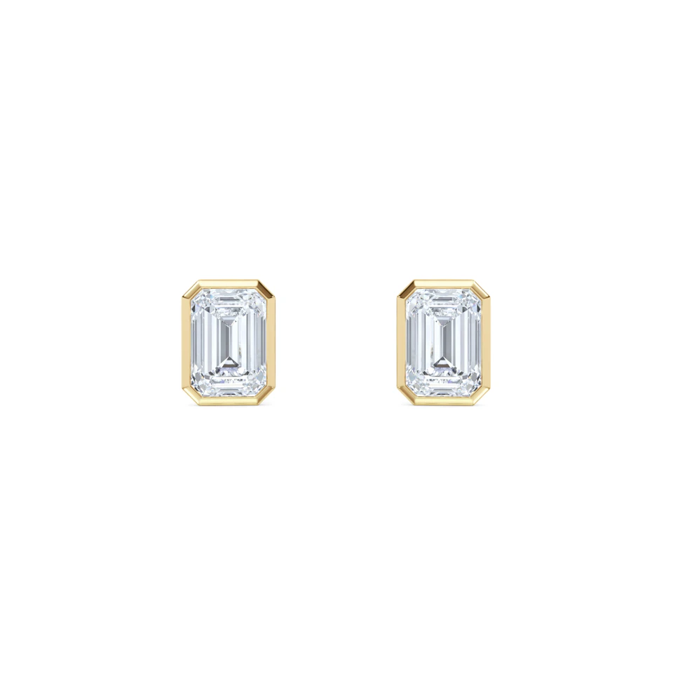 Bezel Set 2.00ct Emerald Cut Lab Diamond Stud Earrings in 18K Yellow Gold