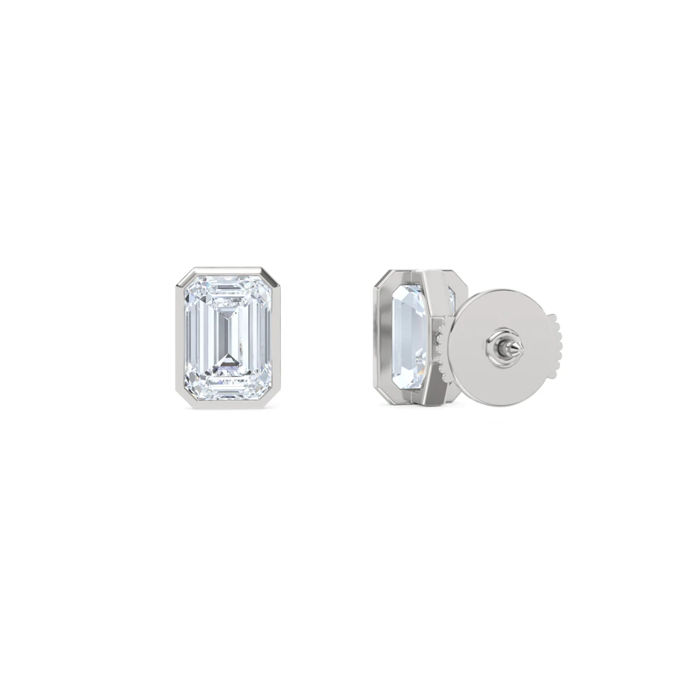 Bezel Set 3.00ct Emerald Cut Lab Diamond Stud Earrings in Platinum