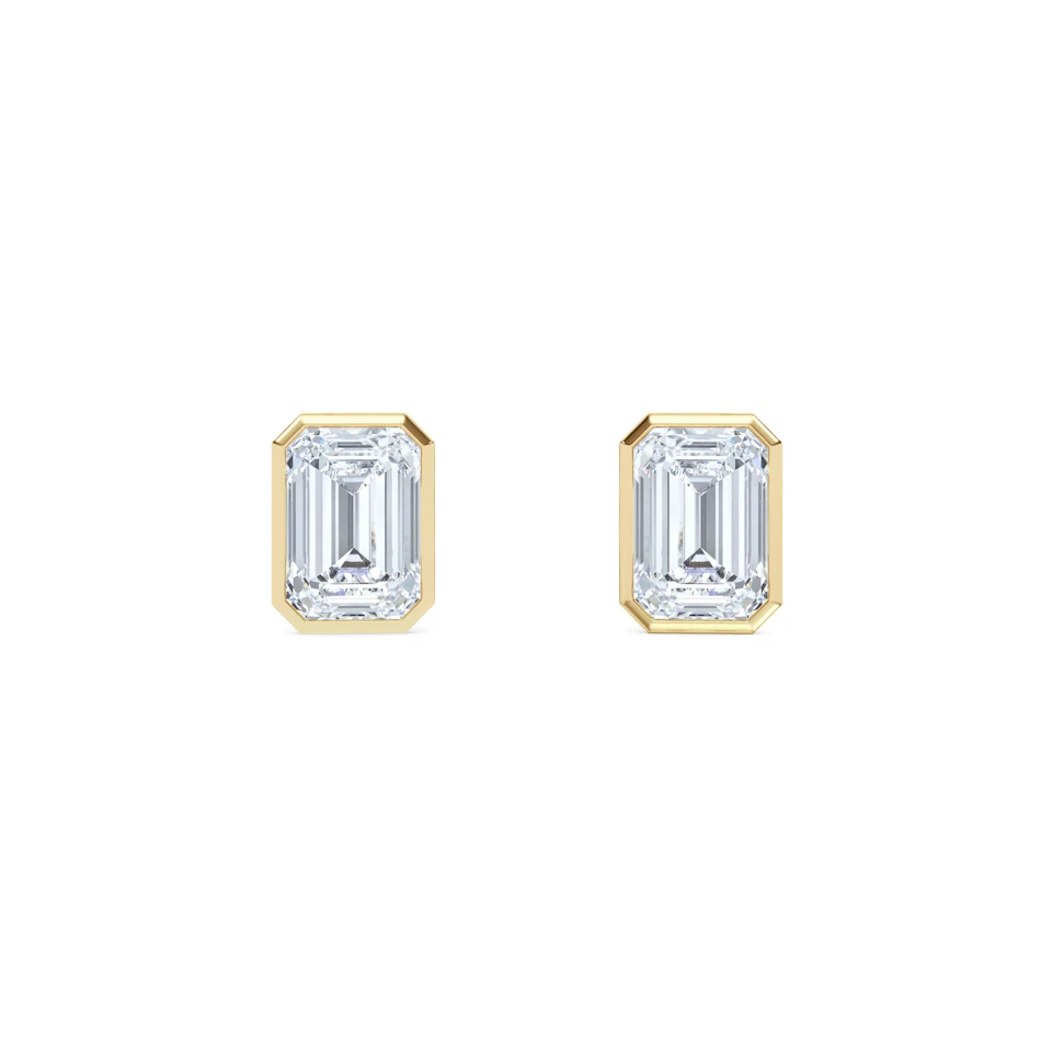 Bezel Set 3.00ct Emerald Cut Lab Diamond Stud Earrings in 18K Yellow Gold