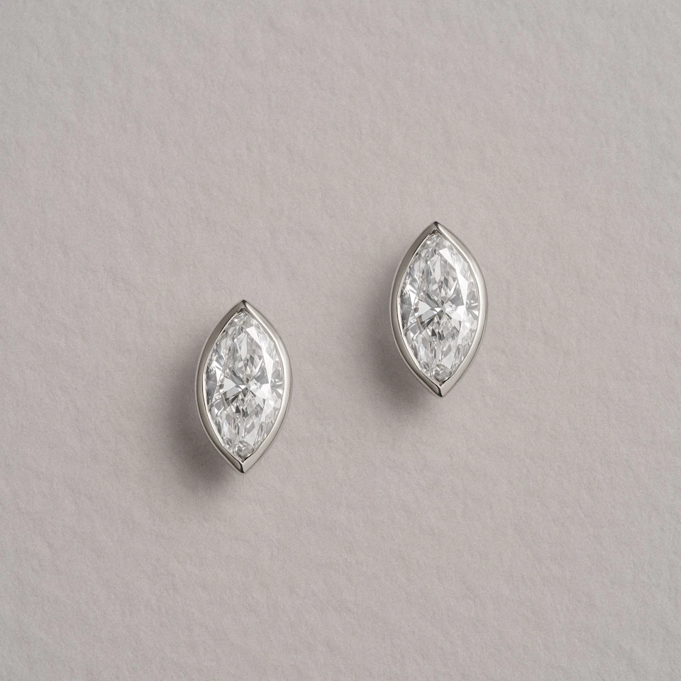 Bezel Set 1.00ct Marquise Cut Lab Diamond Stud Earrings in 18K White Gold