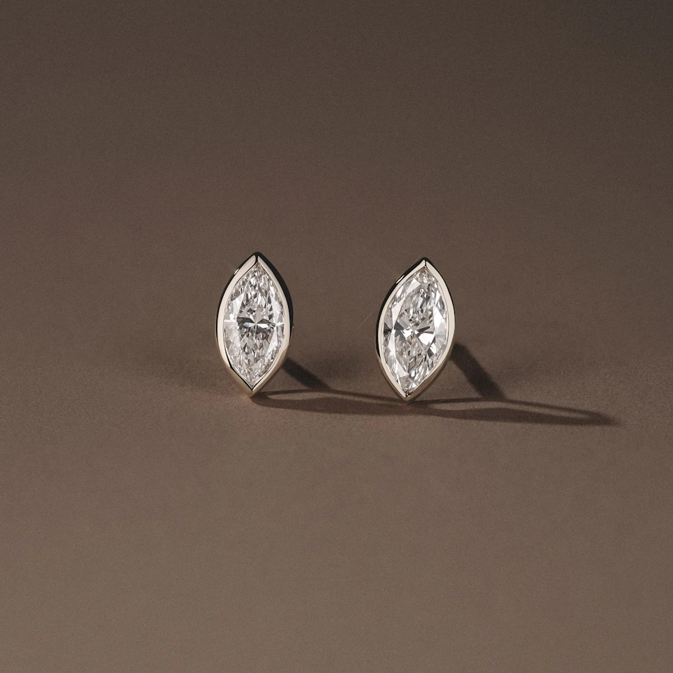 Bezel Set 1.00ct Marquise Cut Lab Diamond Stud Earrings in 18K White Gold