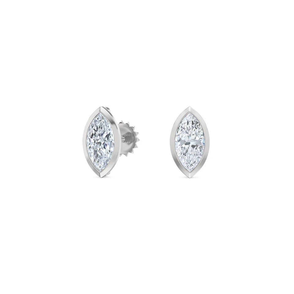 Bezel Set 1.00ct Marquise Cut Lab Diamond Stud Earrings in 18K White Gold