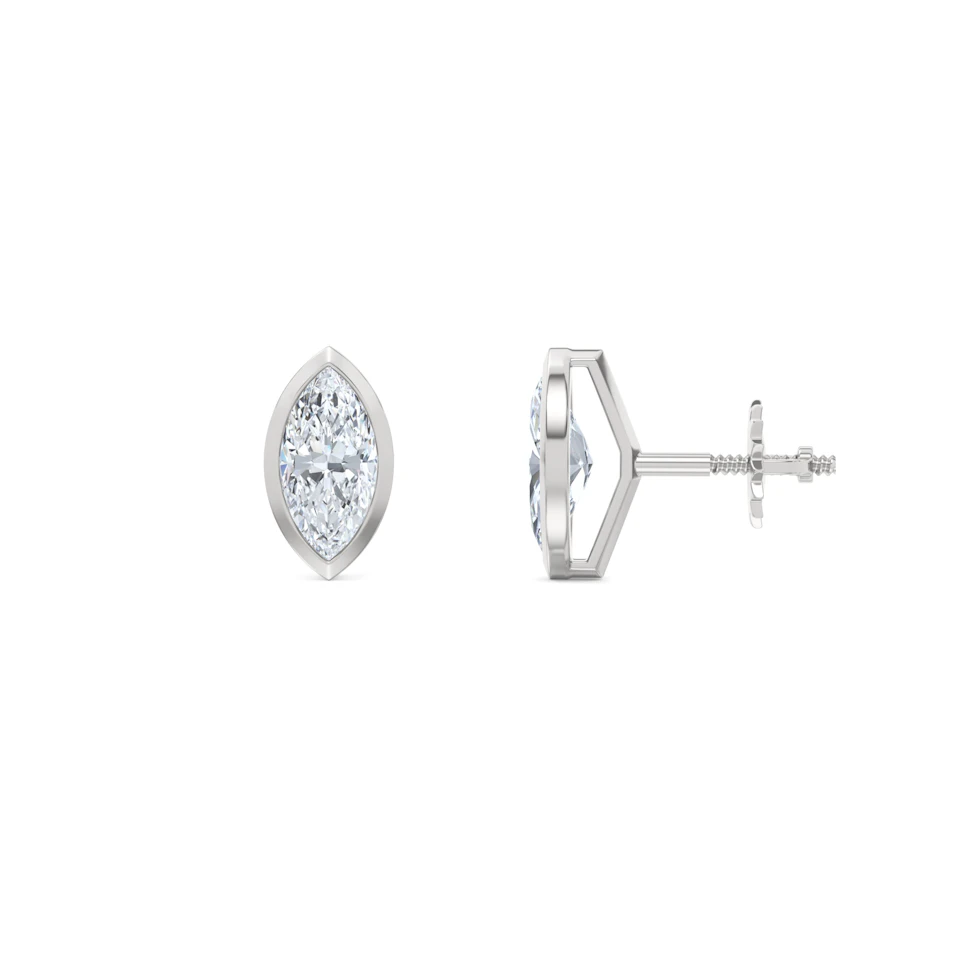 Bezel Set 1.00ct Marquise Cut Lab Diamond Stud Earrings in Platinum