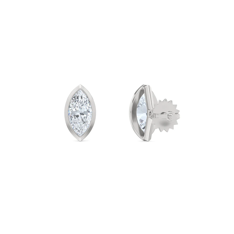 Bezel Set 1.00ct Marquise Cut Lab Diamond Stud Earrings in Platinum