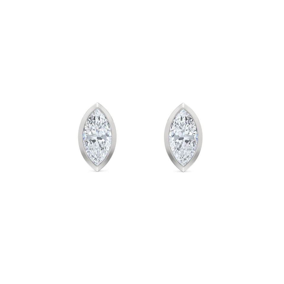 Bezel Set 1.00ct Marquise Cut Lab Diamond Stud Earrings in Platinum