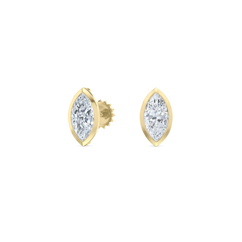 Bezel Set 1.00ct Marquise Cut Lab Diamond Stud Earrings in 18K Yellow Gold