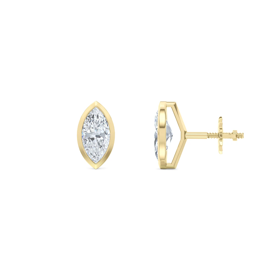 Bezel Set 1.00ct Marquise Cut Lab Diamond Stud Earrings in 18K Yellow Gold
