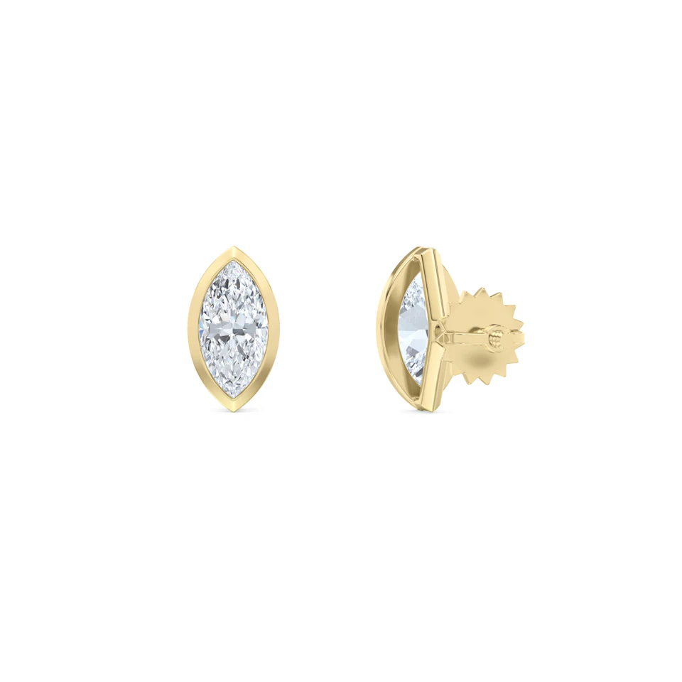 Bezel Set 1.00ct Marquise Cut Lab Diamond Stud Earrings in 18K Yellow Gold