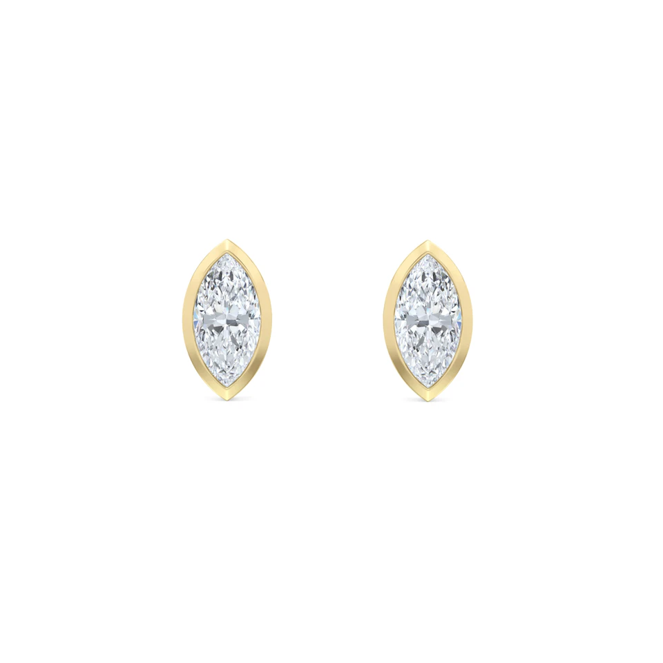 Bezel Set 1.00ct Marquise Cut Lab Diamond Stud Earrings in 18K Yellow Gold