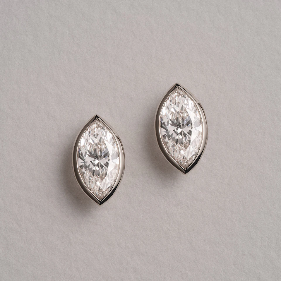 Bezel Set 2.00ct Marquise Cut Lab Diamond Stud Earrings in 18K White Gold