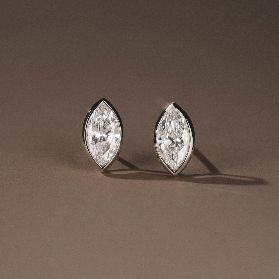 Bezel Set 2.00ct Marquise Cut Lab Diamond Stud Earrings in 18K White Gold