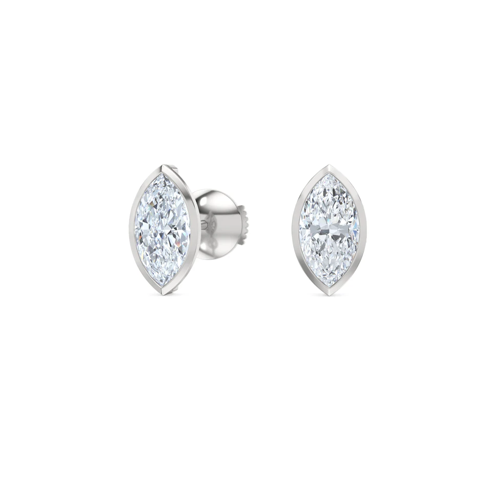 Bezel Set 2.00ct Marquise Cut Lab Diamond Stud Earrings in 18K White Gold