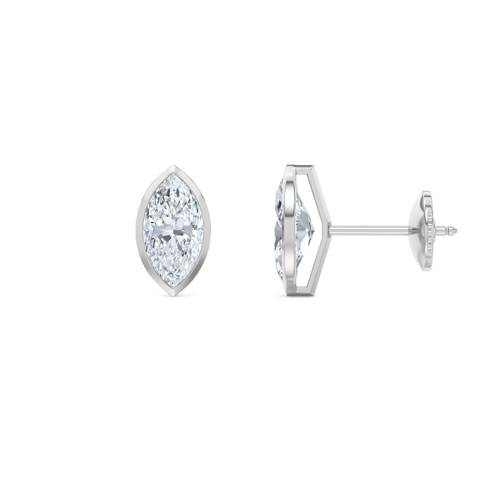Bezel Set 2.00ct Marquise Cut Lab Diamond Stud Earrings in 18K White Gold